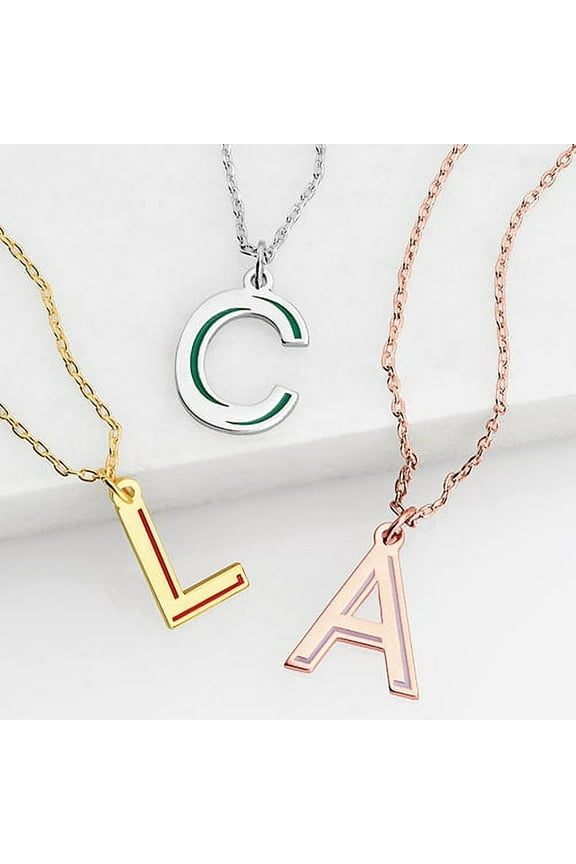 Women's Initial with Enamel Shadow Necklace