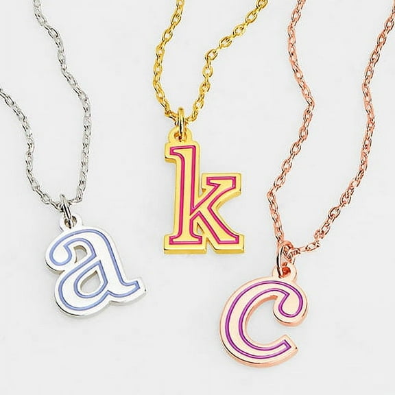 Personalized Planet Women's Lowercase Initial with Enamel Outline Neckalce