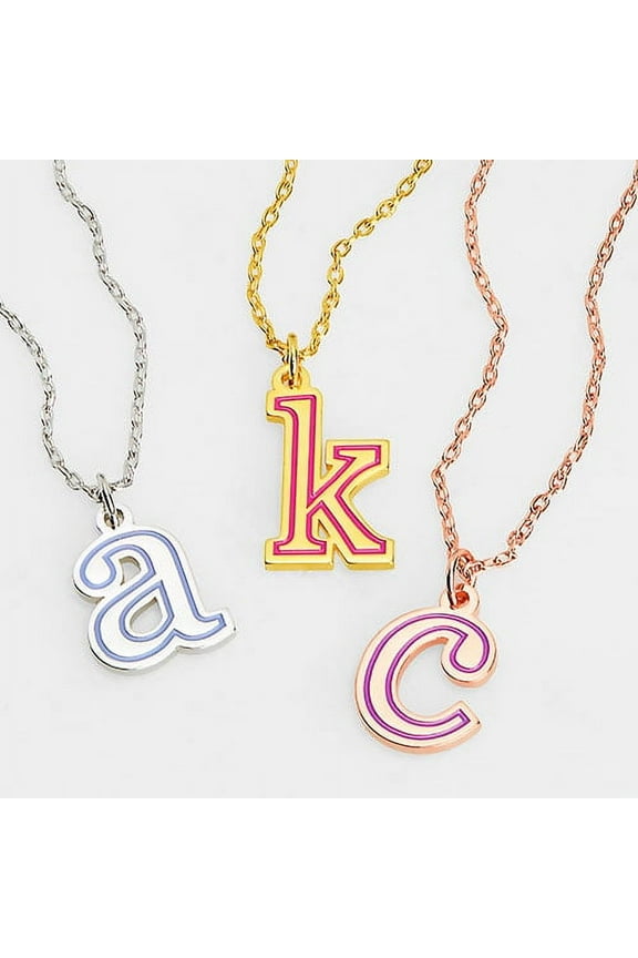 Women's Lowercase Initial with Enamel Outline Neckalce