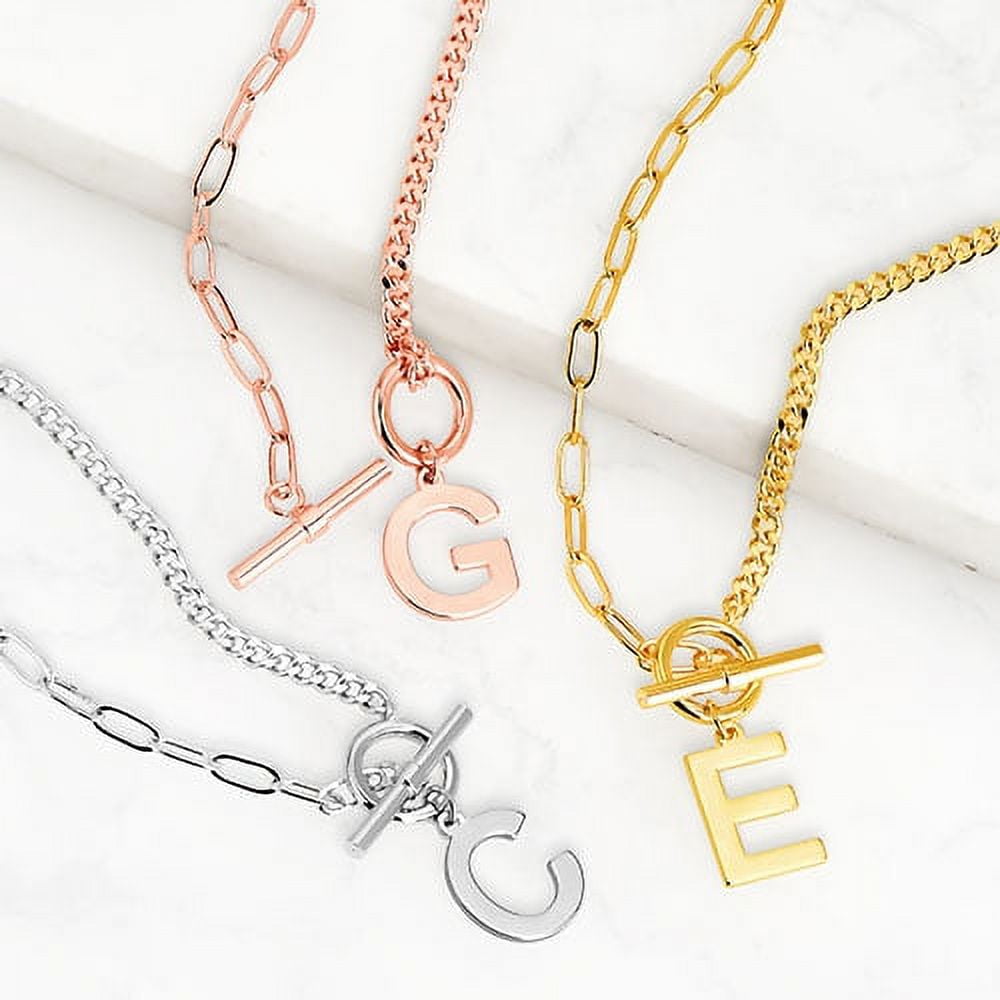Personalized Planet Women's Mixed Chain Initial Charm Toggle Necklace