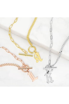 Women's Mixed Chain New Old English Initial Charm Toggle Necklace