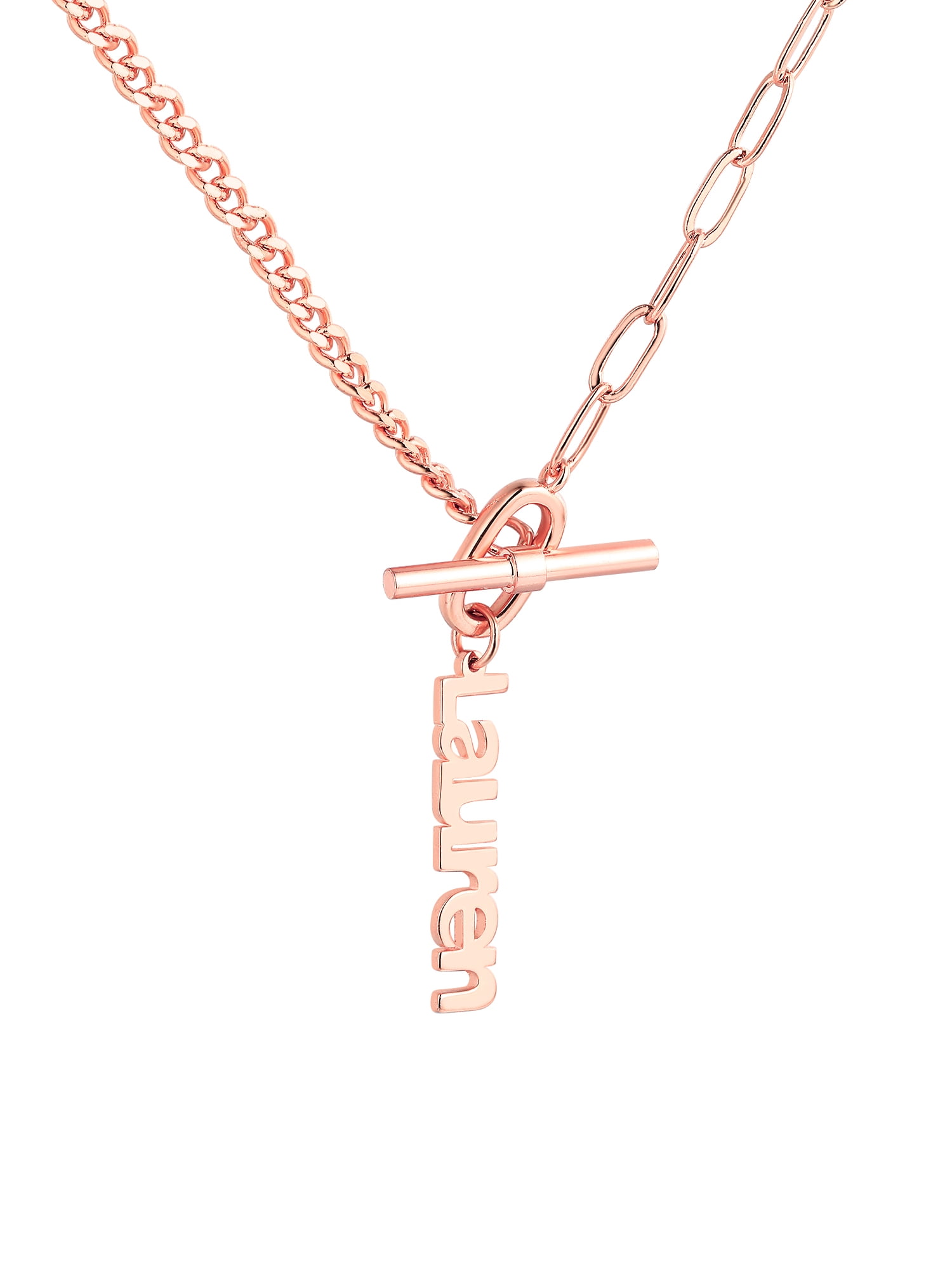 Personalized Planet Women's Mixed Chain Vertical Name Toggle Necklace