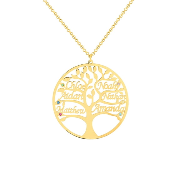 Personalized Planet Women's Name and Birthstone Family Tree Necklace