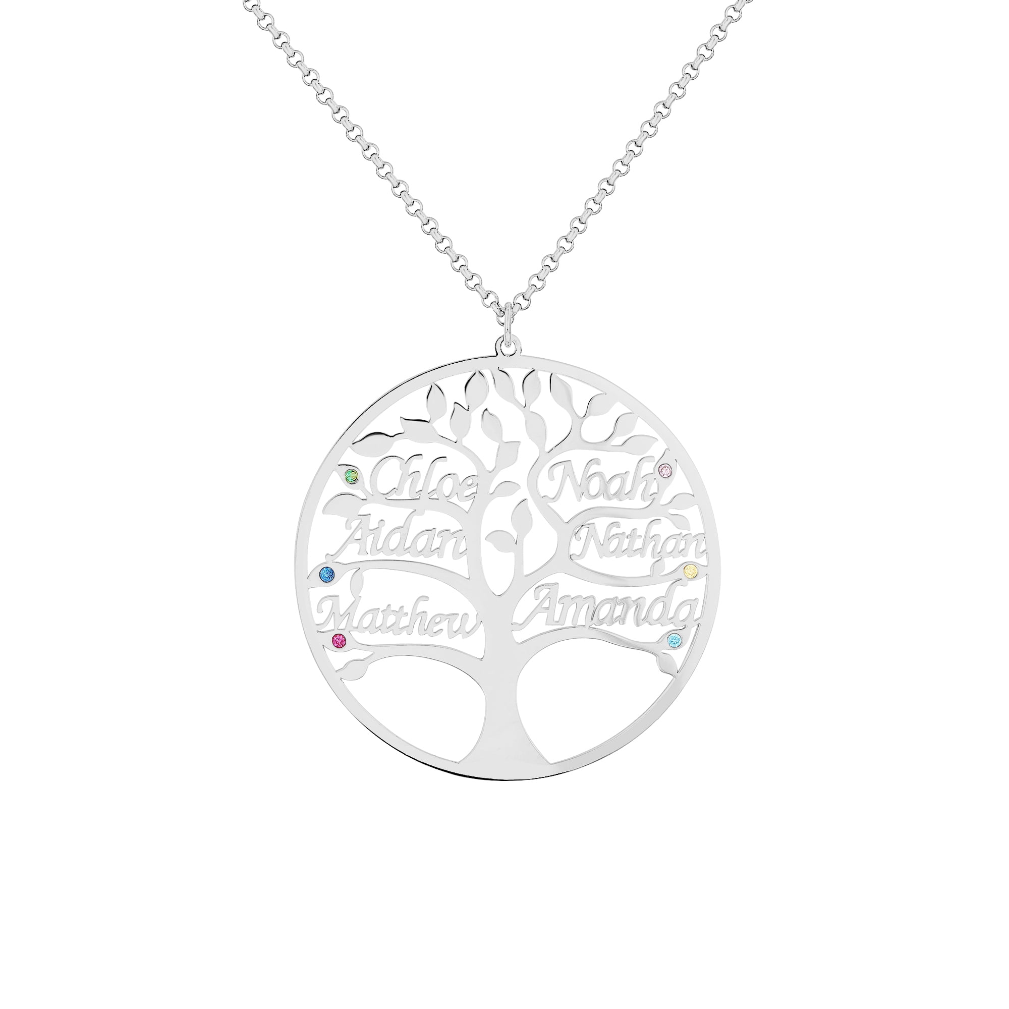 Personalized Planet Women's Name and Birthstone Family Tree Necklace