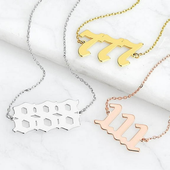 Personalized Planet Women's Old English Angel Number Necklace