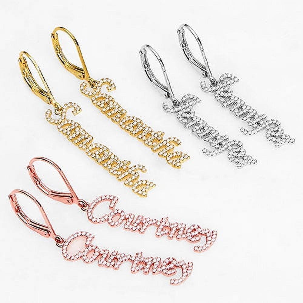 Personalized Planet Women's Pave CZ Name Drop Earrings