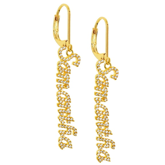Personalized Planet Women's Pave CZ Name Drop Earrings