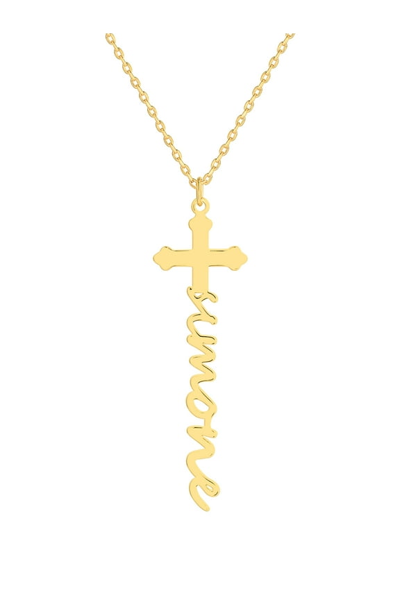 Women's Personalized Lowercase Script Name Cross Necklace
