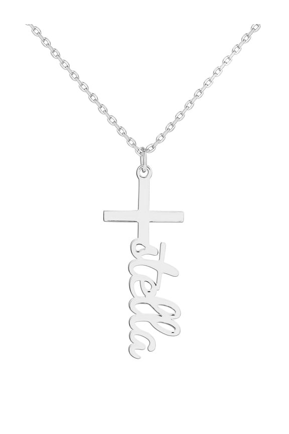 Women's Personalized Lowercase Script Name Cross Necklace