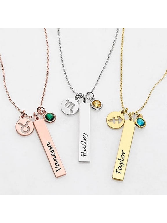 Women's Personalized Name, Zodiac Sign and Birthstone Cluster Necklace