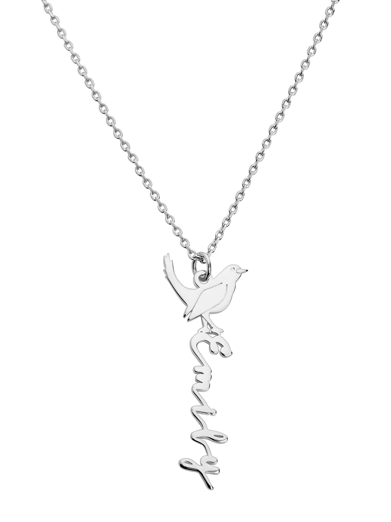 Personalized Planet Women's Personalized Vertical Script Name with Birthmonth Bird Necklace