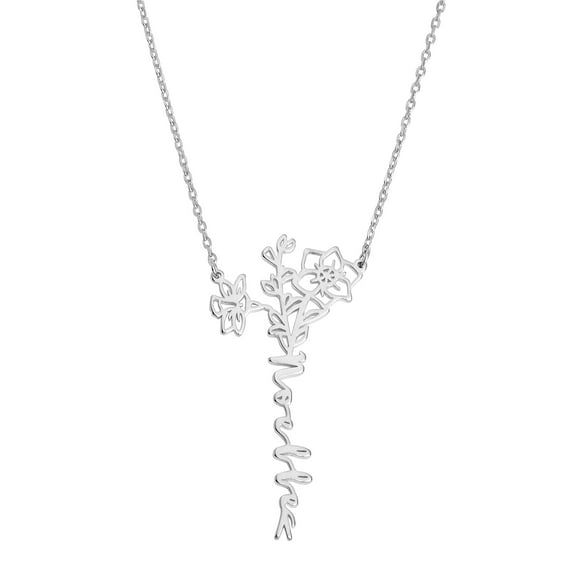 Personalized Planet Women's Personalized Vertical Script Name with Birthmonth Flower Bouquet Necklace