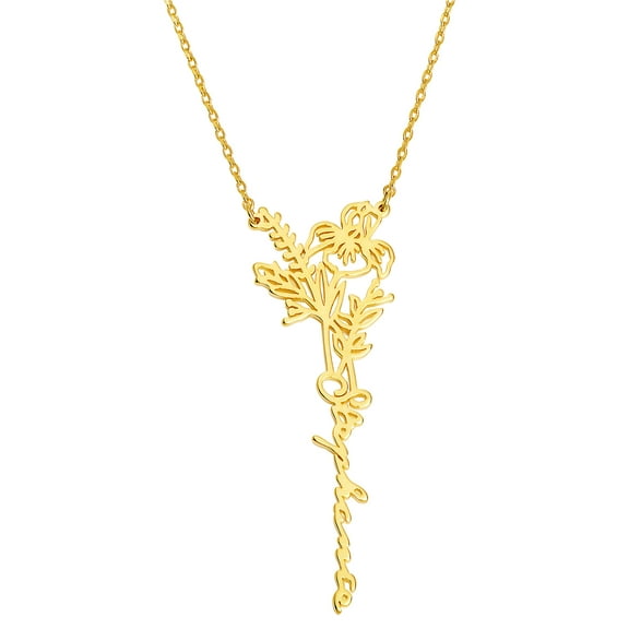 Personalized Planet Women's Personalized Vertical Script Name with Birthmonth Flower Necklace
