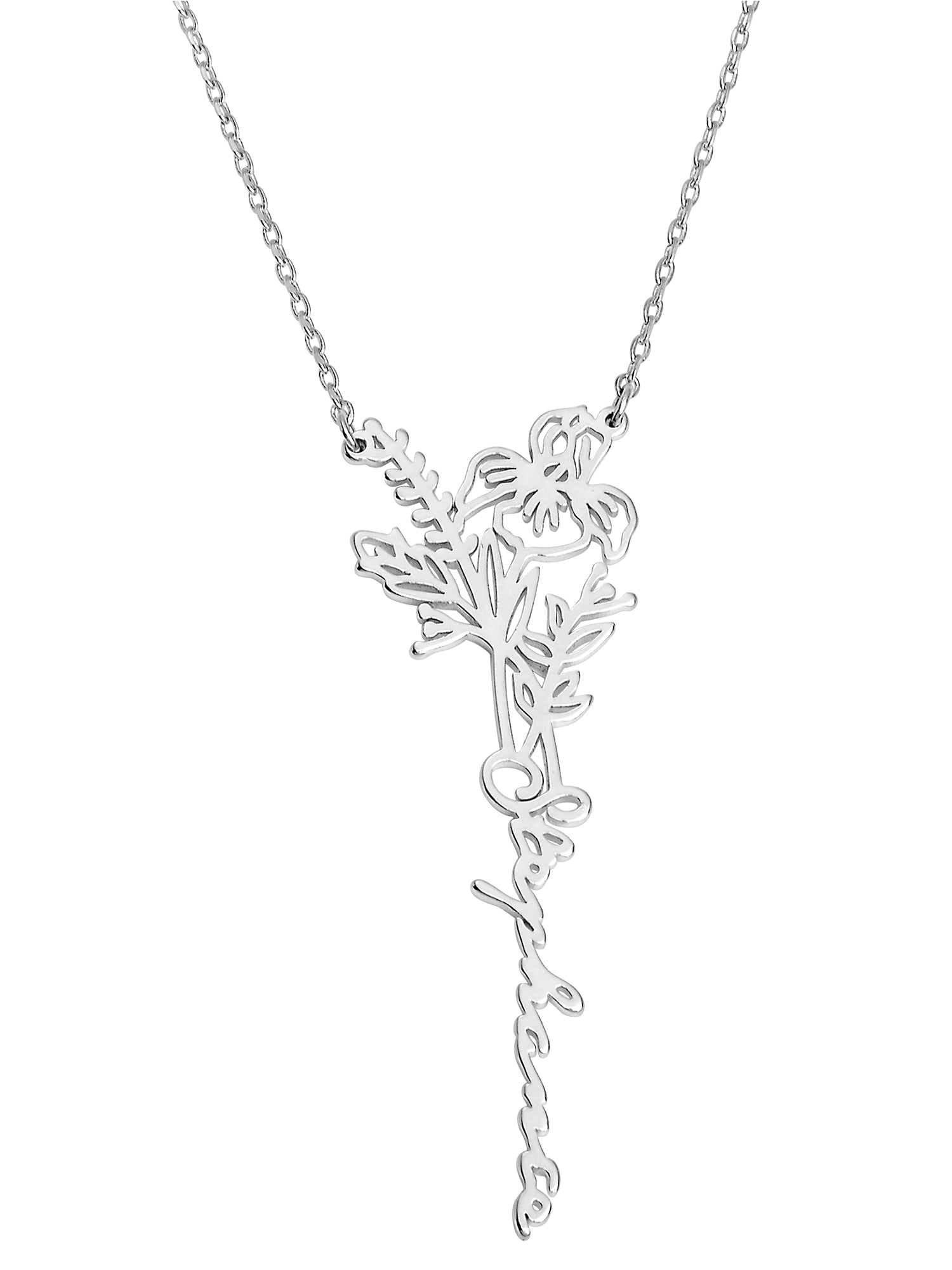 Personalized Planet Women's Personalized Vertical Script Name with Birthmonth Flower Necklace