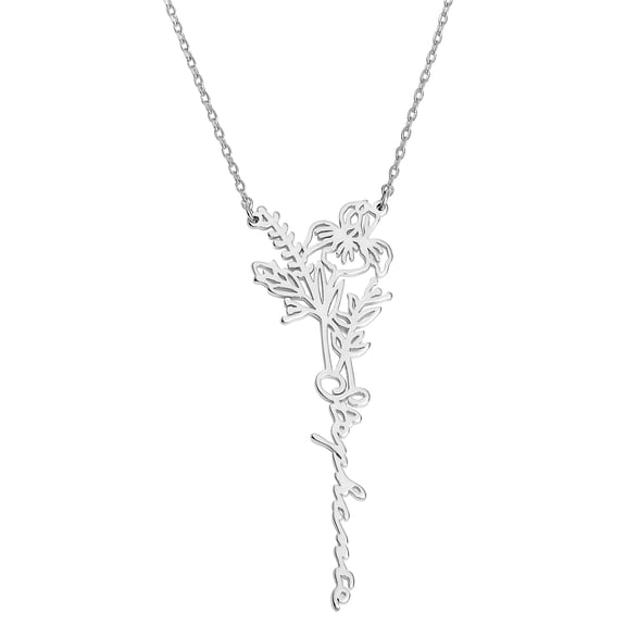 Personalized Planet Women's Personalized Vertical Script Name with Birthmonth Flower Necklace
