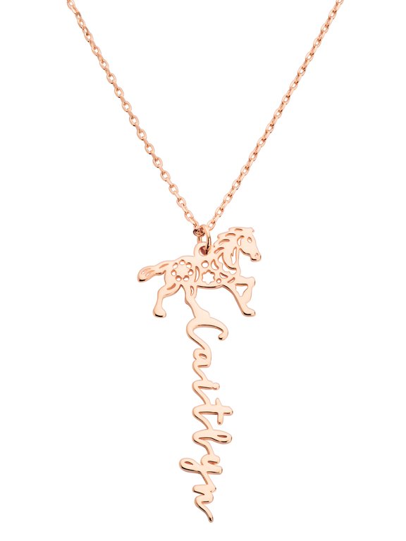 Women's Personalized Vertical Script Name with Chinese Zodiac Sign Necklace