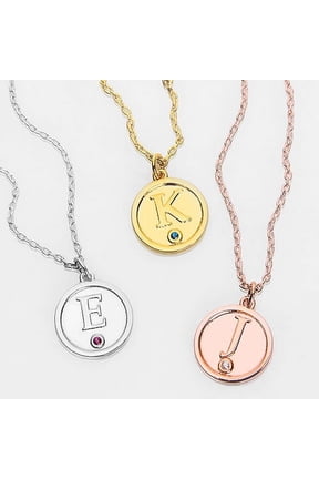 Women's Petite Embossed Initial with Birthstone Disc Necklace