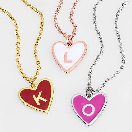 Personalized Planet Women's Petite Initial Heart with Enamel Necklace