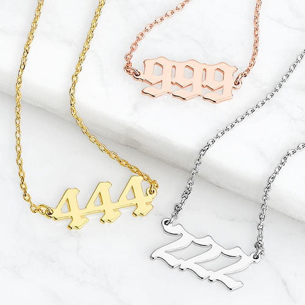 Personalized Planet Women's Petite Old English Angel Number Necklace