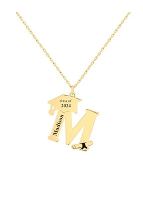 Women's Plated Graduation Cap Initial and Name Necklace