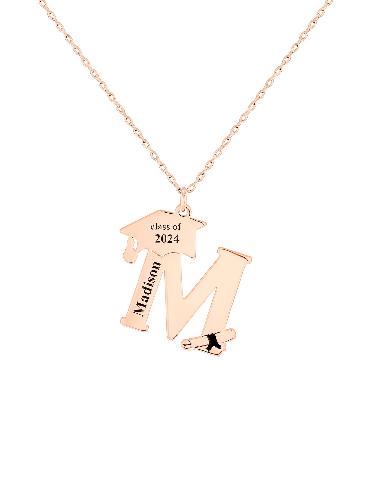 Personalized Planet Women's Plated Graduation Cap Initial and Name Necklace