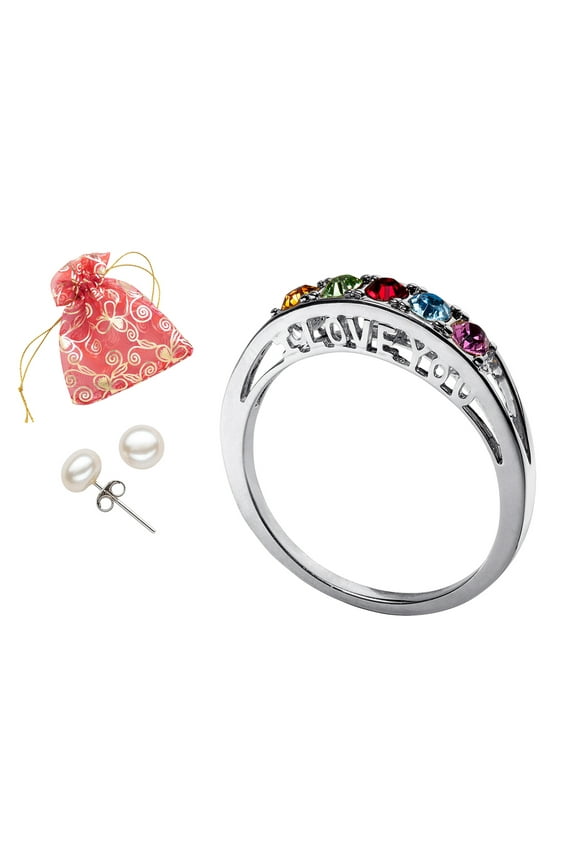 Women's Rhodium plated Brass Ring with Pearl Earrings, Size 5-12,(Pack of 3)