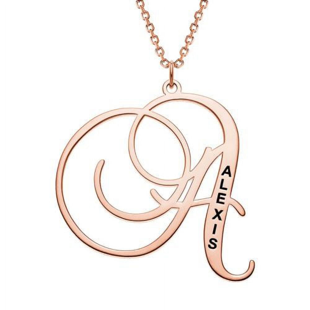 Personalized Planet Women's Rose Gold Over Sterling Initial With Engraved Name Necklace