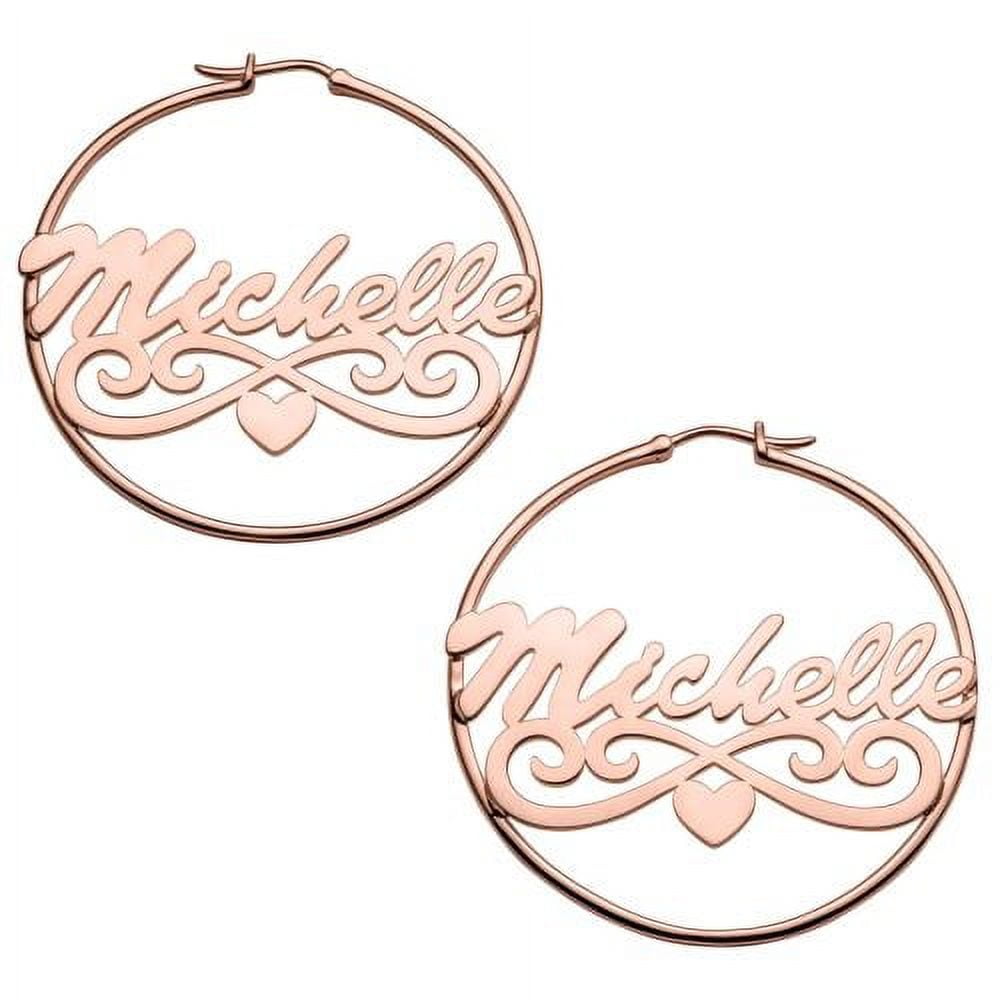 Personalized Planet Women's Rose Gold Plated Nameplate Hoop Earrings