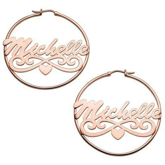 Personalized Planet Women's Rose Gold Plated Nameplate Hoop Earrings