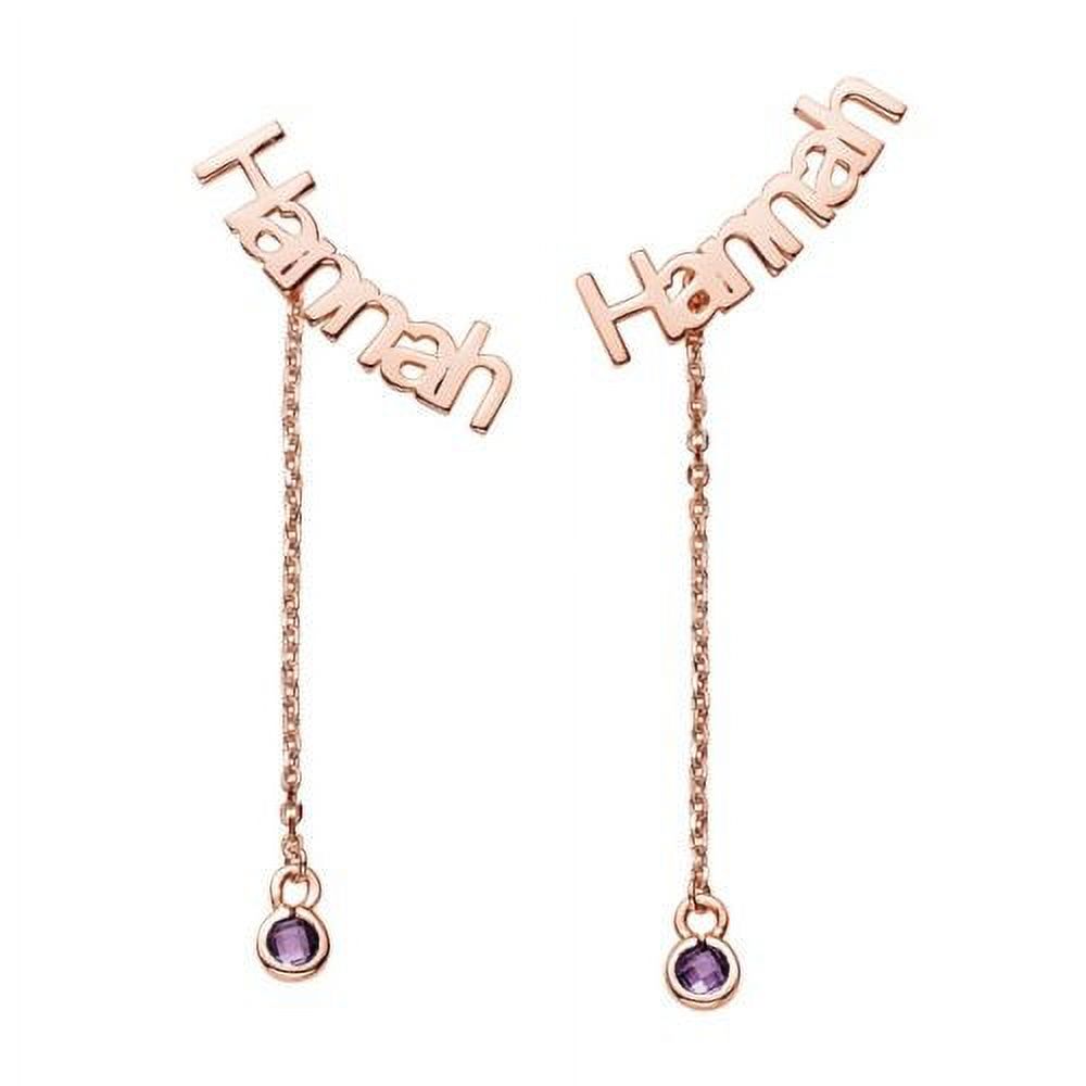 Personalized Planet Women's Rose Gold over Sterling Name with Birthstone Dangle Crawler Earrings