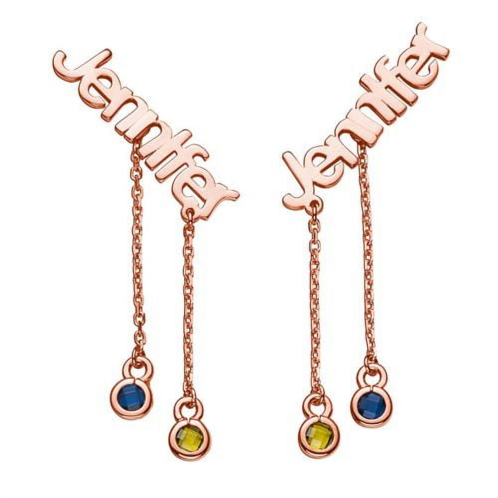 Personalized Planet Women's Rose Gold over Sterling Name with Birthstone Dangle Crawler Earrings