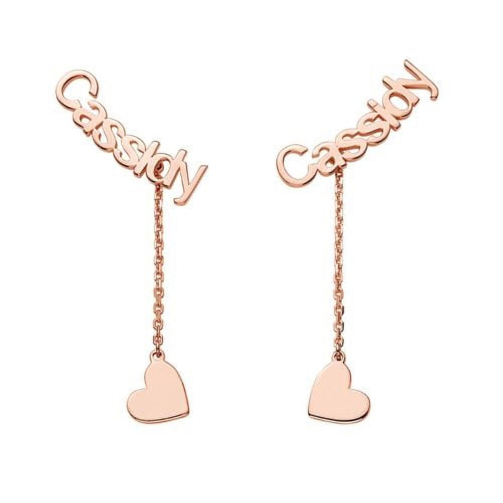 Personalized Planet Women's Rose Gold over Sterling Name with Heart Charm Dangle Crawler Earrings