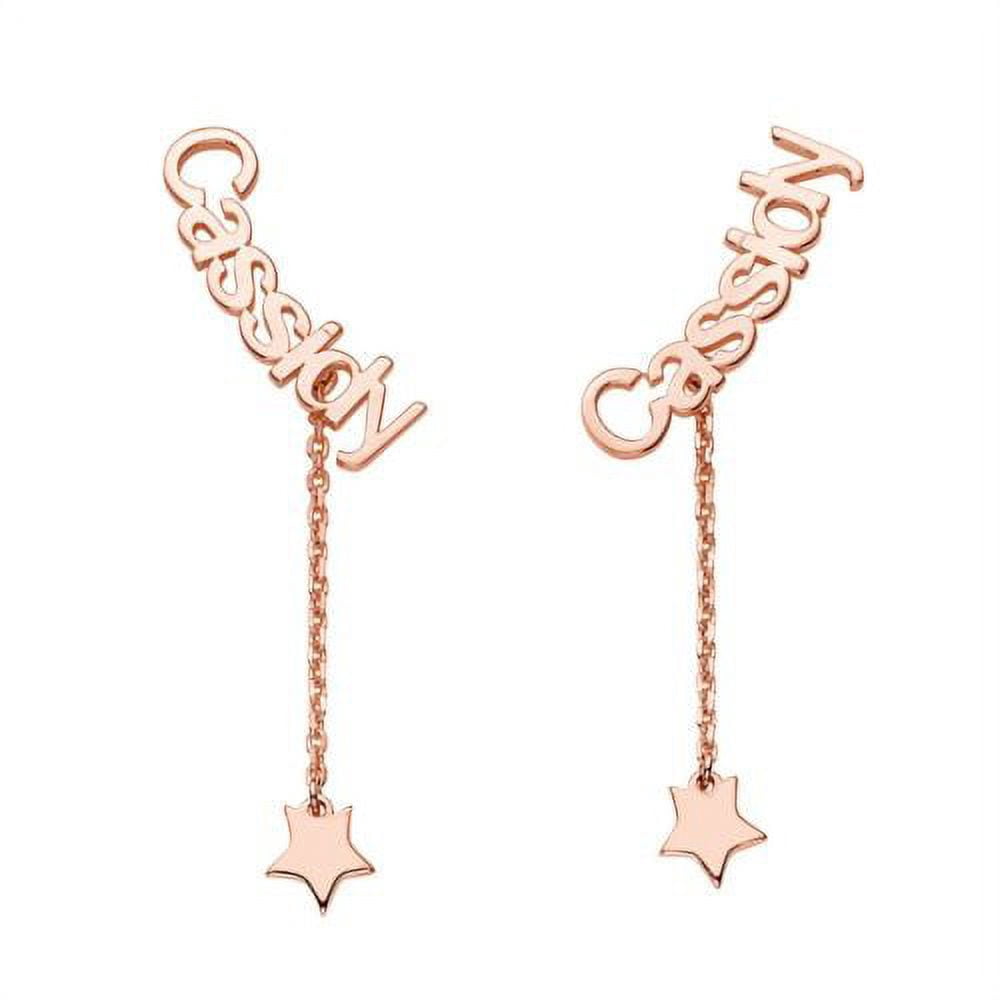 Personalized Planet Women's Rose Gold over Sterling Name with Star Charm Dangle Crawler Earrings