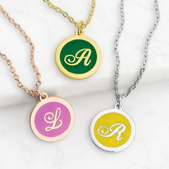 Personalized Planet Women's Round Enamel Script Initial Necklace