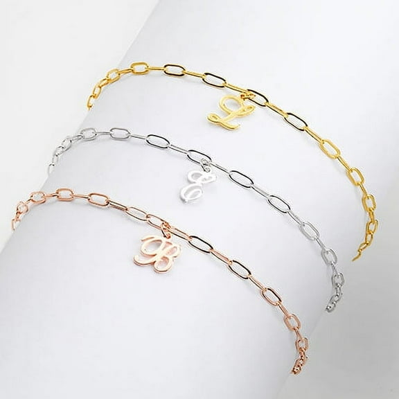 Personalized Planet Women's Script Initial Charm Paperclip Chain Bracelet
