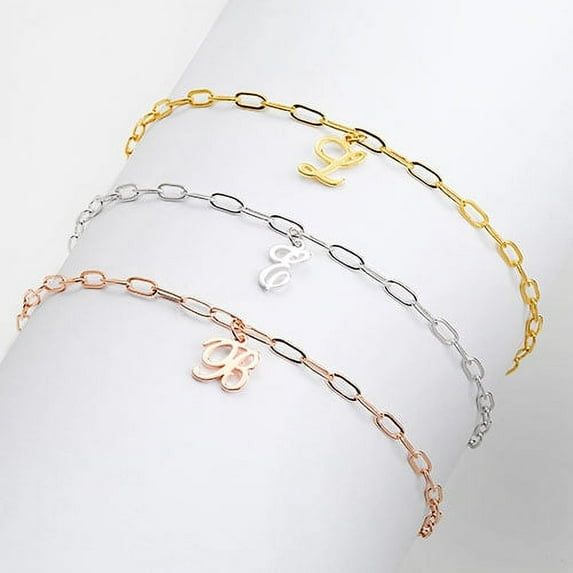 Personalized Planet Women's Script Initial Charm Paperclip Chain Bracelet