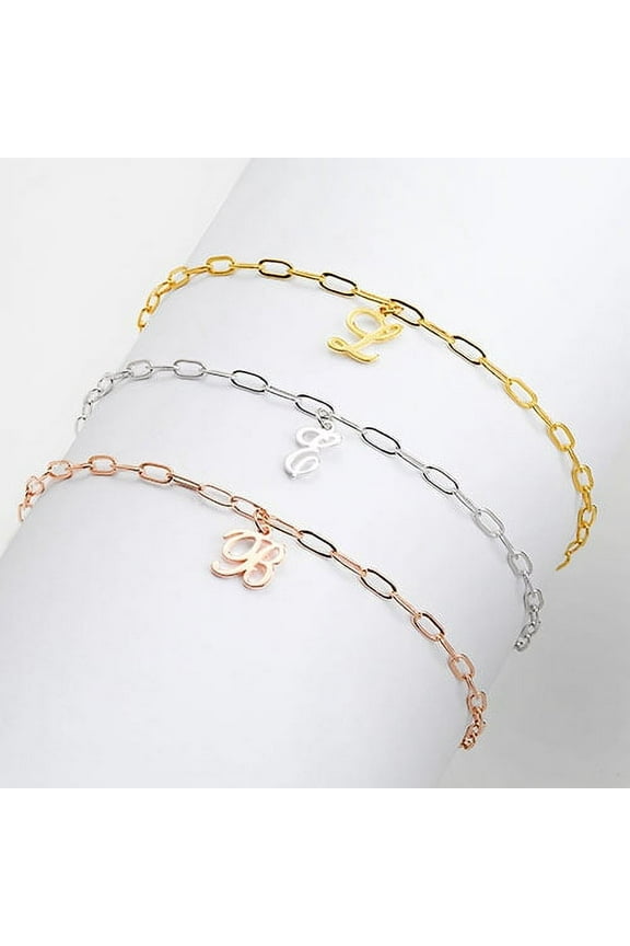 Women's Script Initial Charm Paperclip Chain Bracelet