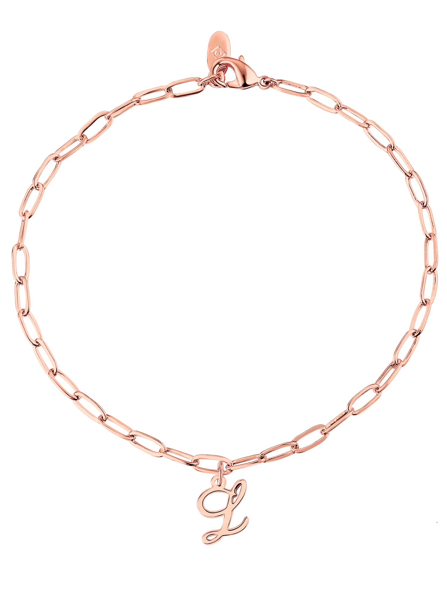 Personalized Planet Women's Script Initial Charm Paperclip Chain Bracelet