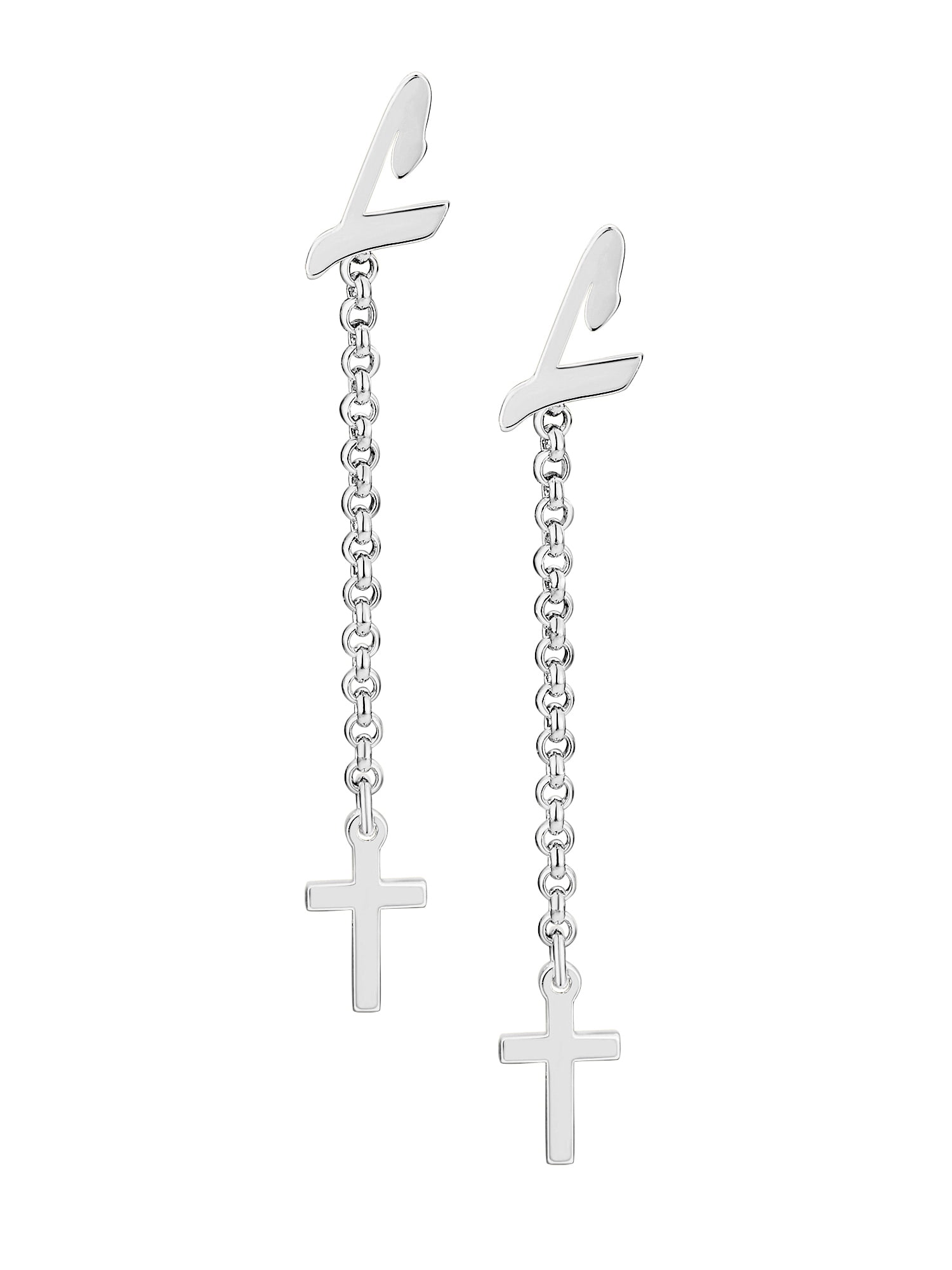 Personalized Planet Women's Script Initial Earring with Cross Dangle Button Drop Earrings