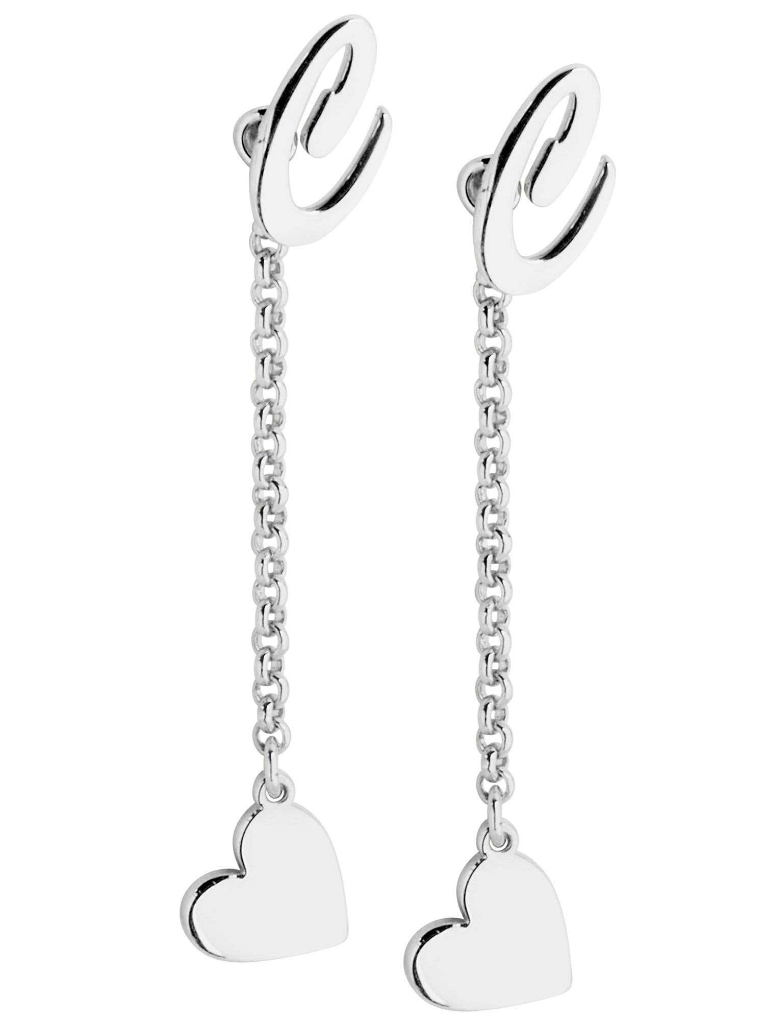 Personalized Planet Women's Script Initial Earring with Heart Dangle Button Drop Earrings