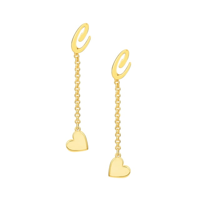Personalized Planet Women's Script Initial Earring with Heart Dangle Button Drop Earrings