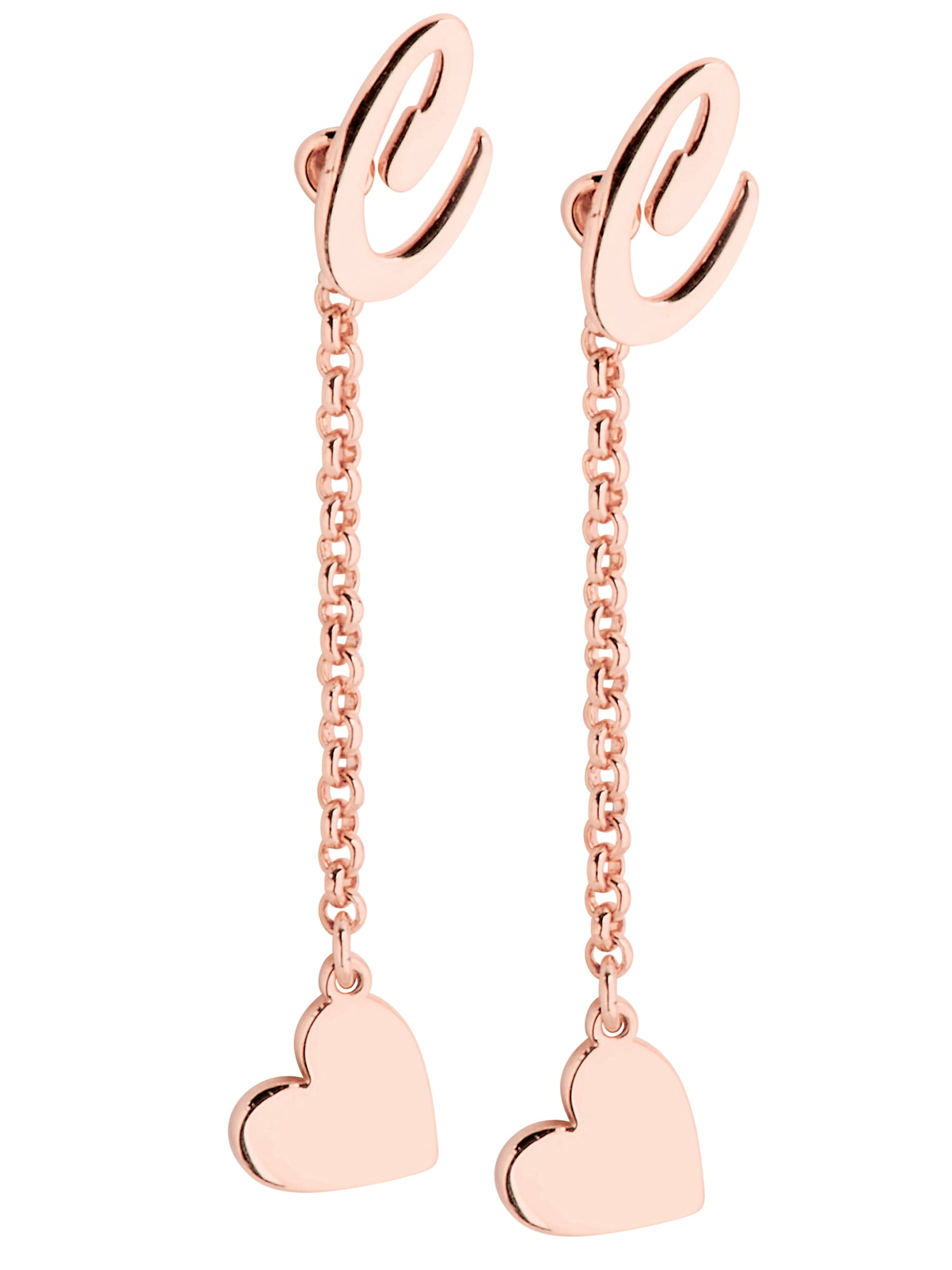 Personalized Planet Women's Script Initial Earring with Heart Dangle Button Drop Earrings