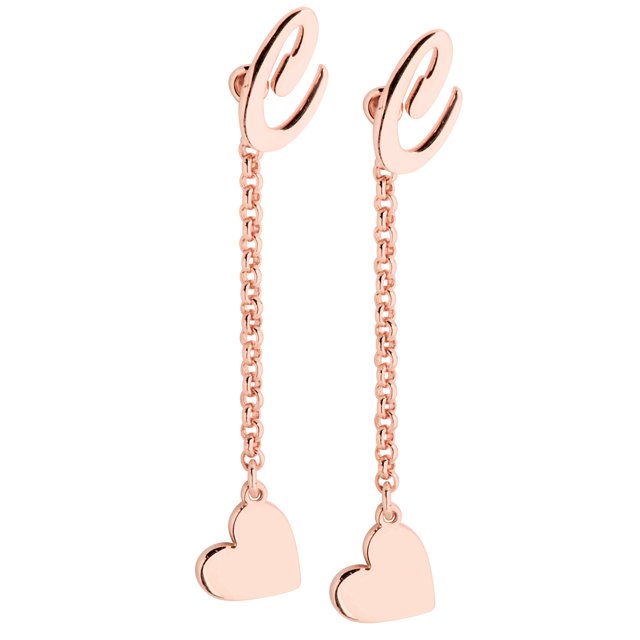 Personalized Planet Women's Script Initial Earring with Heart Dangle Button Drop Earrings