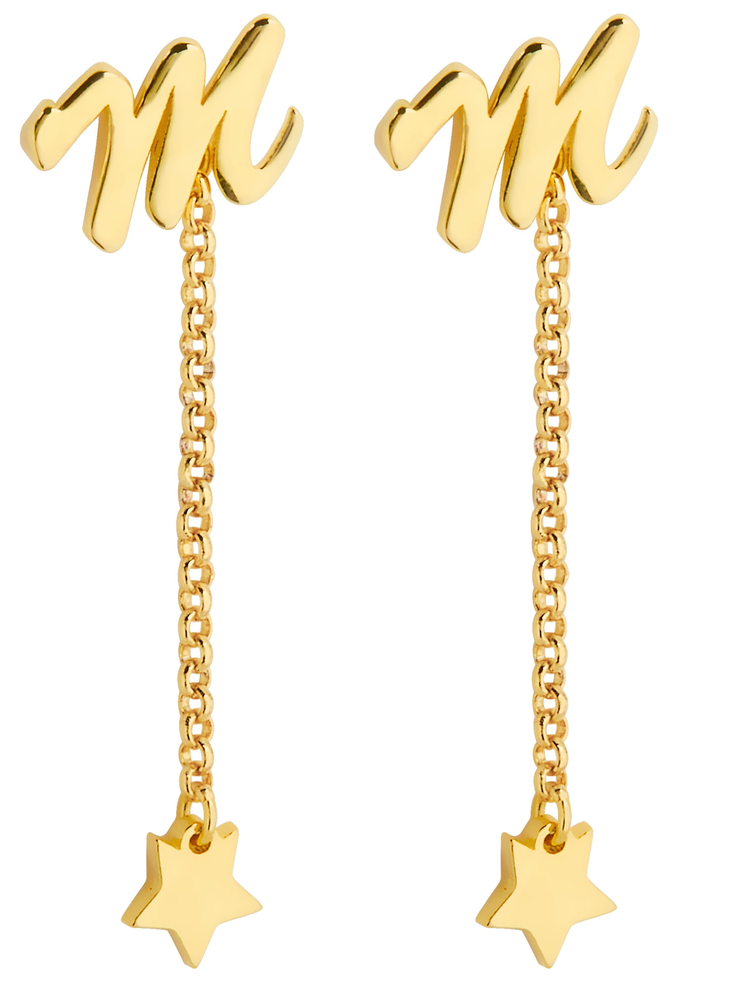 Personalized Planet Women's Script Initial Earring with Star Dangle Button Drop Earrings