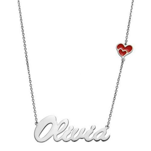Personalized Planet Women's Script Name with Enamel Heart Necklace
