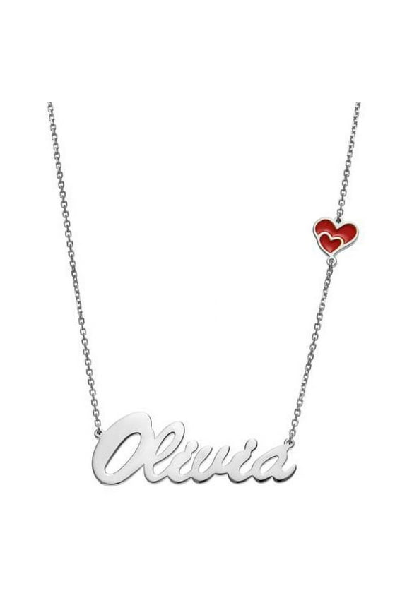 Women's Script Name with Enamel Heart Necklace