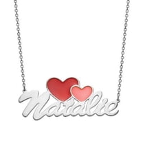 Personalized Planet Women's Script Name with Enamel Hearts Necklace