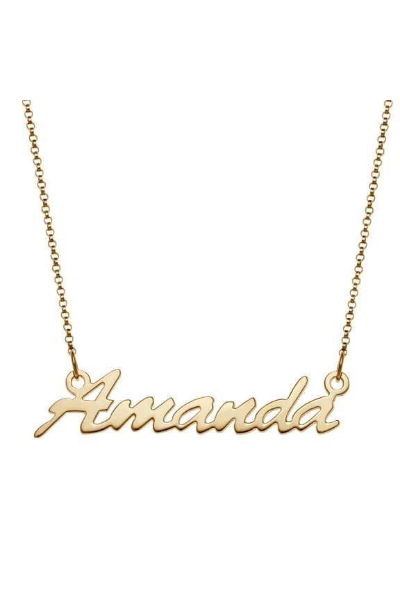 Women's Silvertone or Goldtone Nameplate Necklace, 18"
