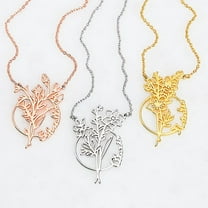 Personalized Planet Women's Sterling Silver Birthmonth Flower and Name Circle Necklace