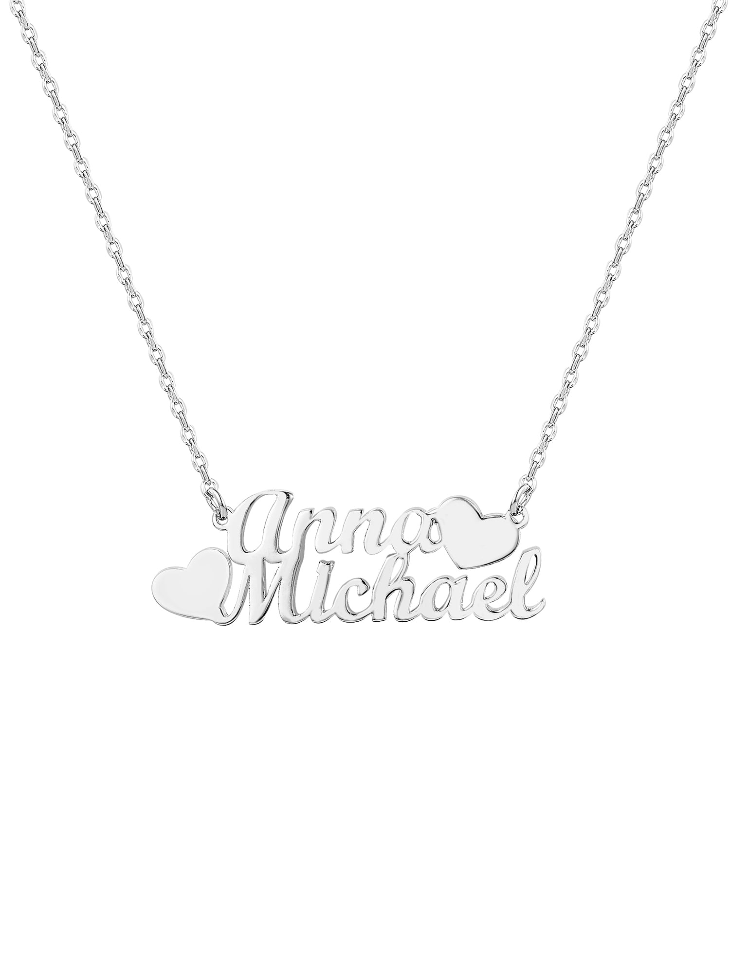 Personalized Planet Women's Sterling Silver Couples Double Heart Pendant